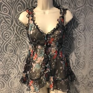 Aldo trevi black sheer flirty and floral top
